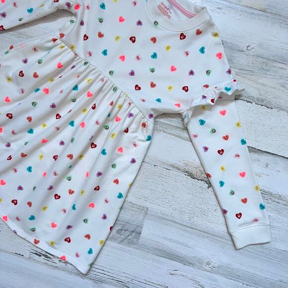 Cat & Jack Dress Girls 8 White Multicolor Hearts Long Sleeve Pockets Ruffle - Picture 4 of 7